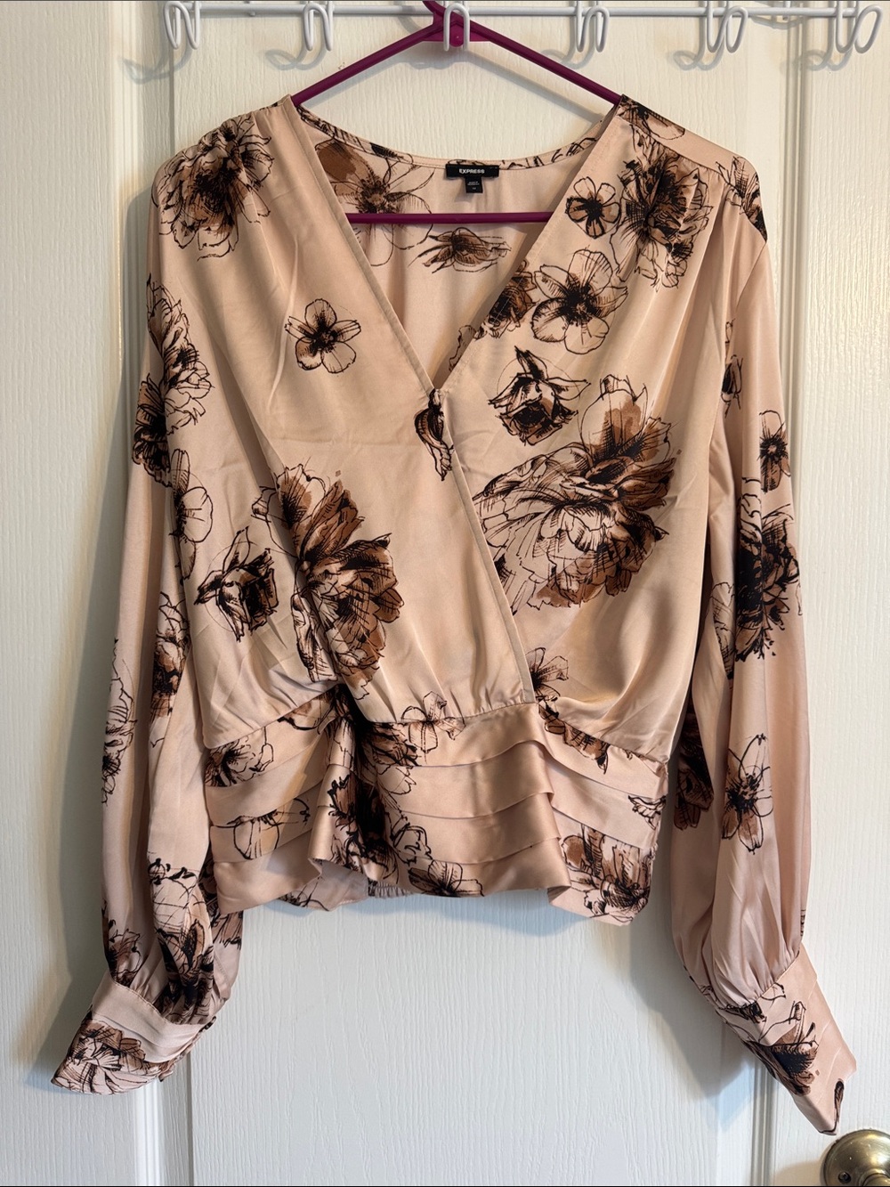 Express Blush Pink Floral Wrap Blouse